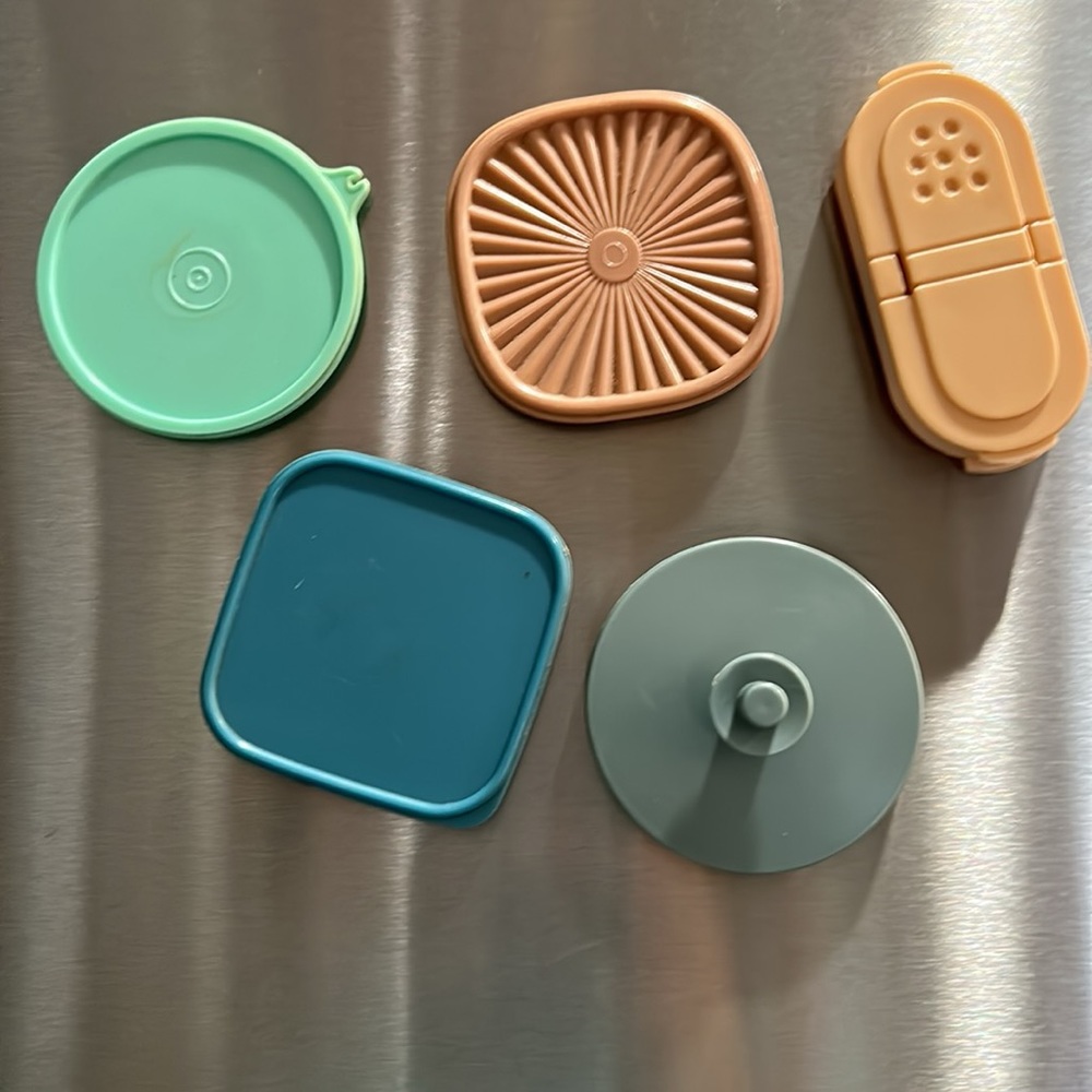 Tupperware miniature lids fridge magnets
